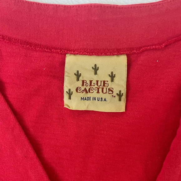 VNTG Blue Cactus size L Red Painted Southwest Boho Tribal Button Down Tank Top - Picture 3 of 11